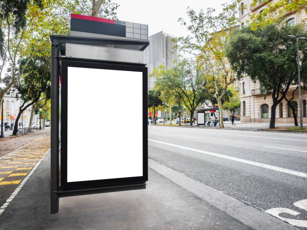 Mock up Billboard template at Bus Shelter Media outdoor street in city Mock up Billboard Banner template at Bus Shelter Media outdoor street Sign display bus shelter stock pictures, royalty-free photos & images