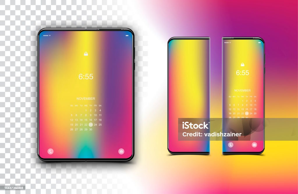Phone Side Design New Technology Folding Smartphones With A Flexible Screen Mockup Front ...