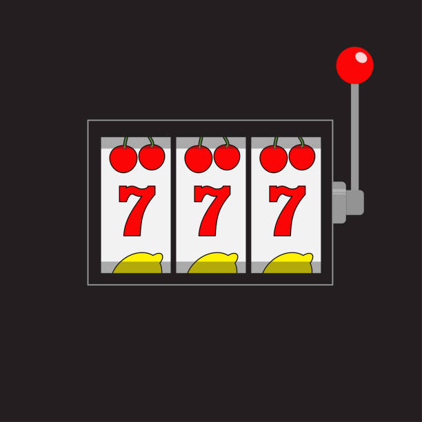 istock Slot machine. 777 Jackpot. Lucky sevens. Cherry, lemon row. Red handle lever. Big win Online casino, gambling club sign symbol. Flat design. Black background. Isolated. 1133740965