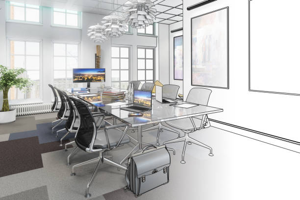 istock Meeting room in concept (draft) - 3d illustration 1133744883