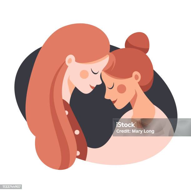 Side View Of Two Happy Sisters Hugging Each Other Stock Illustration - Download Image Now - Parent, Teenager, Togetherness