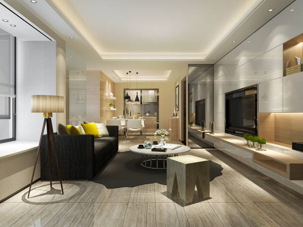 istock 3d rendering modern dining room and living room with luxury decor 1133745710