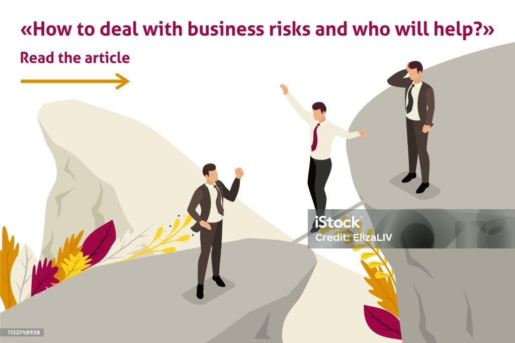 Isometric Template banner article fear and overcoming risks in business Isometric Template banner article fear and overcoming risks in business. Adult stock vector