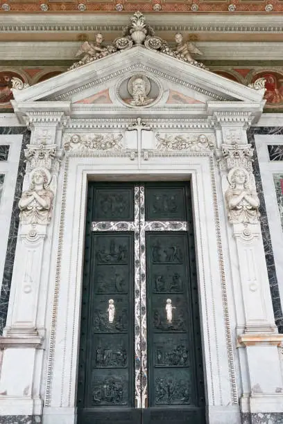Rome, door of the Papal Basilica of St. Paul outside the Walls