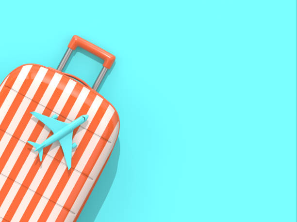 istock 3d render of suitcase with plane over blue background 1133751800