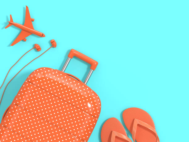 istock 3d render of suitcase with vacation stuff over blue background 1133751802