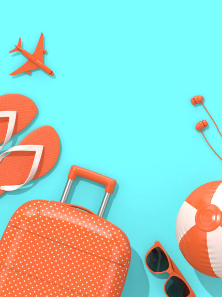 istock 3d render of suitcase with vacation stuff over blue background 1133751803