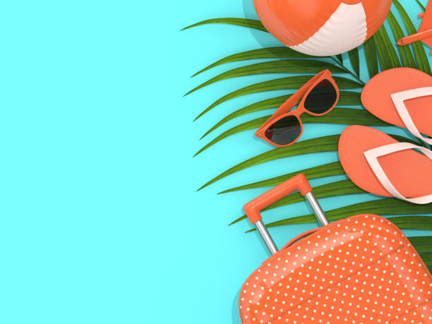 istock 3d render of suitcase with vacation stuff over blue background 1133751818