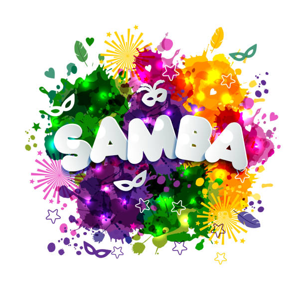 ilustrações de stock, clip art, desenhos animados e ícones de popular event in brazil. carnival title with colorful party elements and blots. travel destination. - samba dancing rio de janeiro carnival brazilian