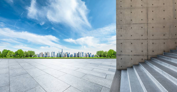 istock Empty square floor and panoramic city skyline with buildings in shanghai 1133753258