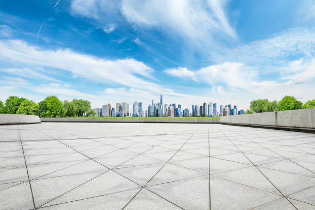 istock Empty floor and panoramic city skyline with buildings in shanghai 1133753341
