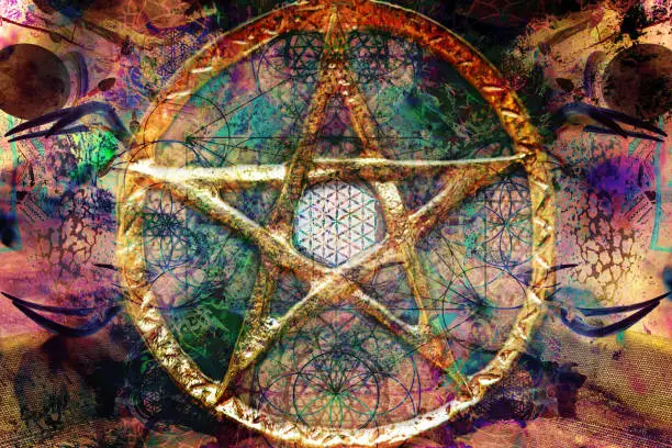 Abstract spiritual background with sacred geometry and pentagram