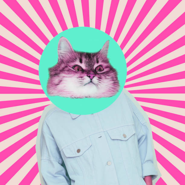 istock Female alien model with the cat head on psychedelic background. 1133754332