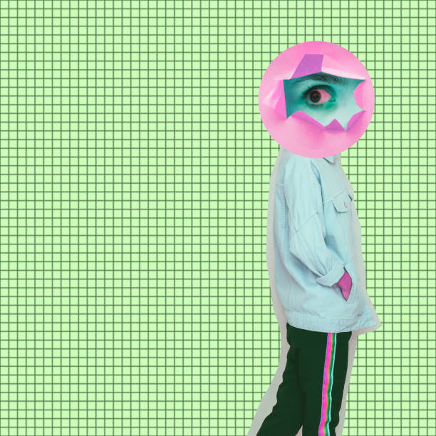 Female alien model with the big eye instead  head on cell background.