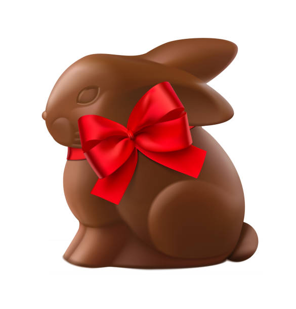 Chocolate easter bunny with red bow on white background. Vector illustration ready and simple to use for your design. chocolate bunny stock illustrations