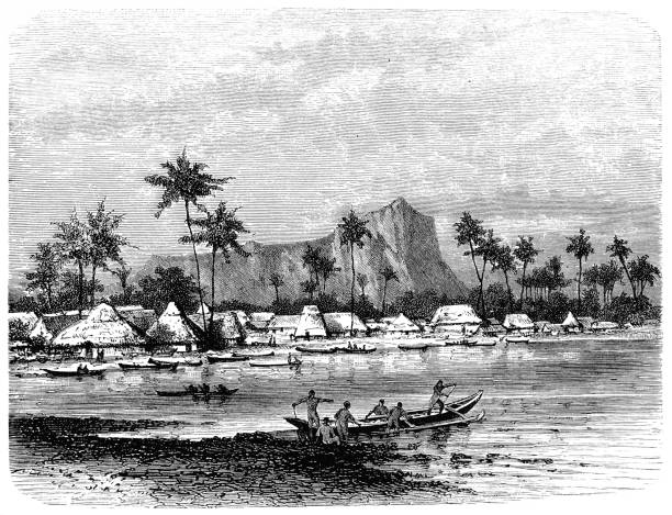 Illustration of a Village on the Sandwich islands