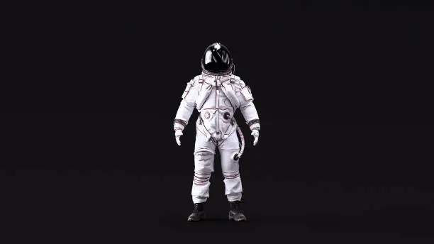Astronaut Advanced Crew Escape Suit with Black Visor and White Spacesuit with Neutral White lighting Front 3d illustration 3d render