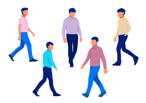 Man Walking Silhouette. Colorful Set. Vector Illustration on White Background Man Walking Forward. Vector Illustration. Isolated on White Background walking animation stock illustrations