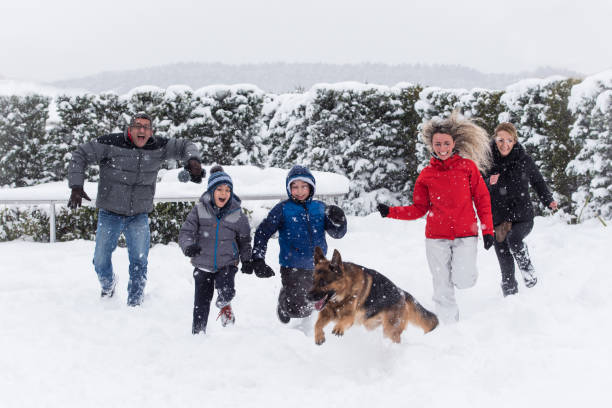 istock Family having fun on snowy weather 1133758468