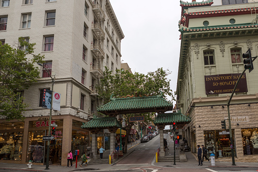 San Francisco, CA, USA May 14, 2018: Historical china town entrance is at grant street of san francisco california usa america