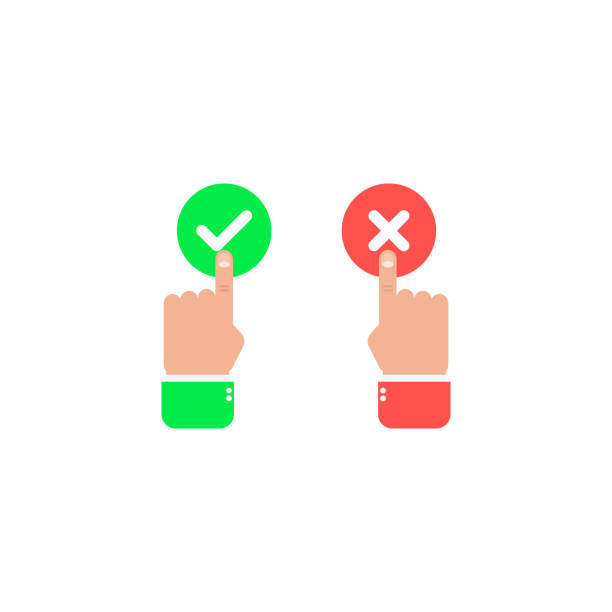 handknopf ok oder nr. vector icon flat design. - cartoon question mark asking choice stock-grafiken, -clipart, -cartoons und -symbole