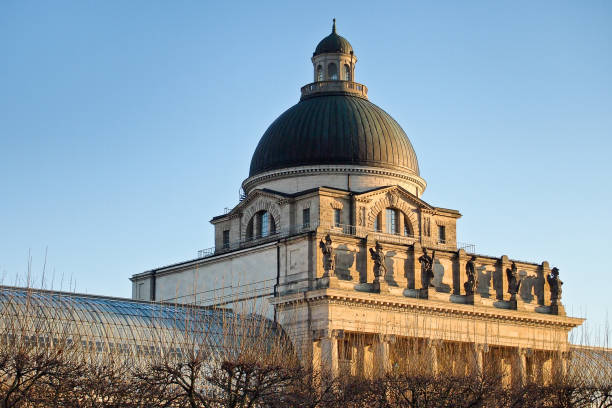 view of famous State chancellery - Staatskanzlei in Munich, Germany view of famous State chancellery - Staatskanzlei with war memorial in the German city center of the Bavarian capital. bavarian state parliament stock pictures, royalty-free photos & images