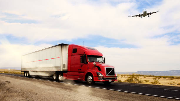 istock Truck on Highway and Airplane, California. 1133762166