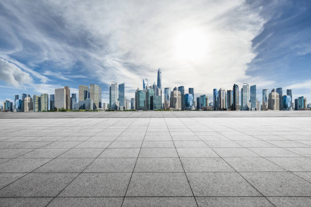 istock Empty floor and panoramic city skyline with buildings in Shanghai 1133762202