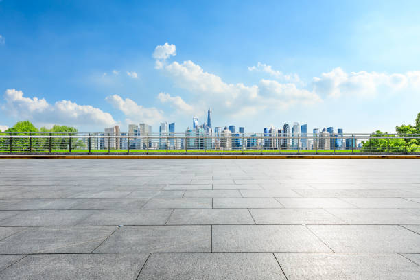 istock Empty floor and panoramic city skyline with buildings in Shanghai 1133762268