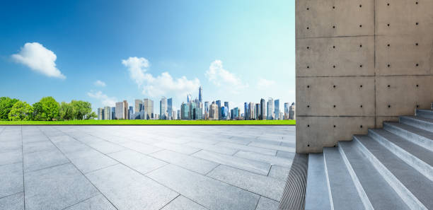 istock Empty floor and panoramic city skyline with buildings in Shanghai 1133762526