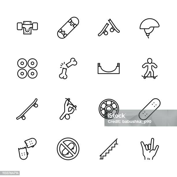 Simple Icon Set Skateboarding And Youth Sport Contains Such Symbols Skateboard Wheels Extreme Sports Injuries Stunts Skills Stock Illustration - Download Image Now