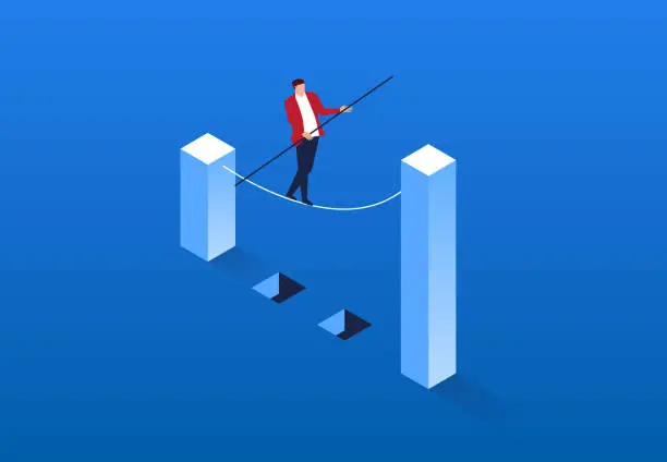 Vector illustration of Businessman keeps balance across risk areas