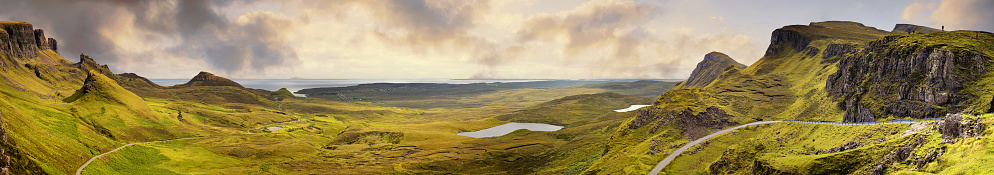 Panorama of the Quiraing mountain range, Ilse of Skye, Inner Hebrides, Scotland.