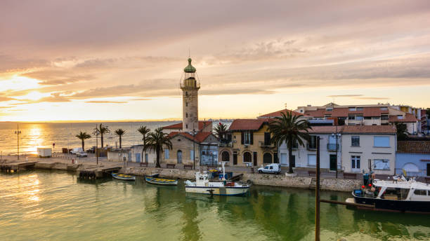 Grey du Roi at sunset, Camargue, France Grau du Roi at sunset, Camargue, France kanal stock pictures, royalty-free photos & images