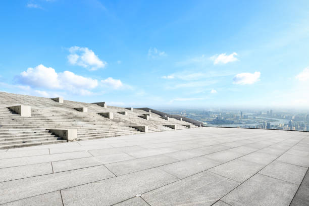 istock Empty floor and modern city skyline with beautiful clouds in Shanghai 1133773028