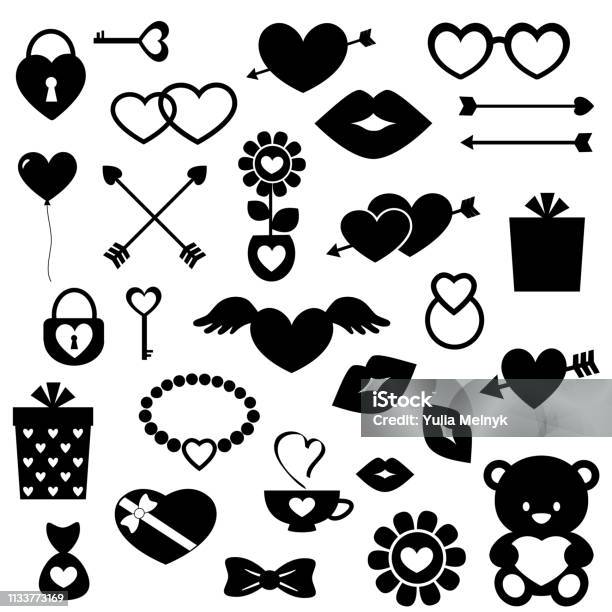 Valentine Silhouettes Set Stock Illustration - Download Image Now - Tattoo,  Arrow Symbol, Heart Shape - iStock