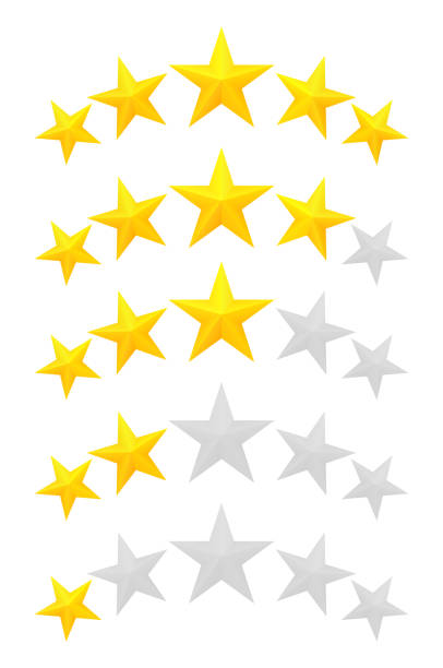 ocena pięciu gwiazdek - number 4 gold number three dimensional shape stock illustrations
