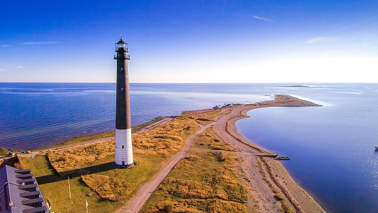 The lighthouse on the sandy island in Vergi. It is the lighthouse almost on the tip of the sea in Estonia