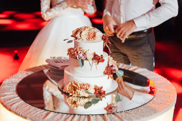 istock Beautiful delicious white wedding cake. Wedding day 1133774670