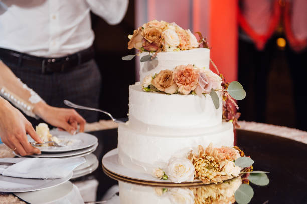 istock Beautiful delicious white wedding cake. Wedding day 1133774718