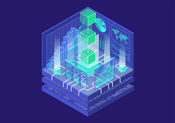 istock Blockchain concept with symbol of floating blocks as isometric 3d vector illustration 1133778425