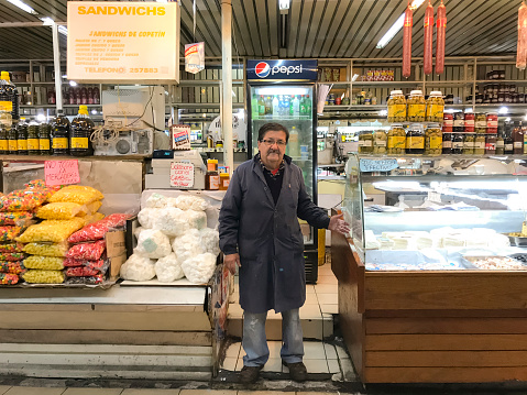Mendoza, Argentina - February 5, 2019: Market Vendor at Central Market in Mendoza, Argentina.