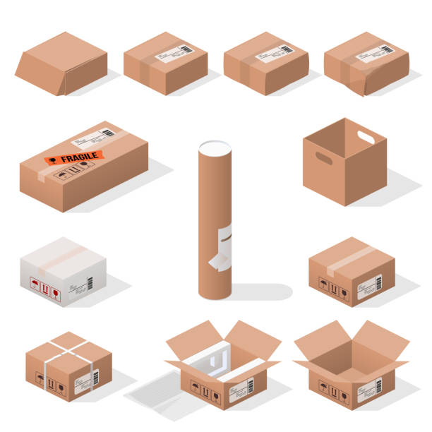 set of boxes isometric boxes box container stock illustrations