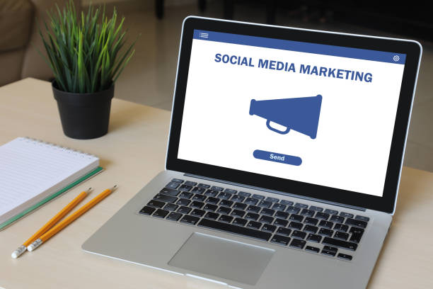 istock Social media marketing network communication laptop 1133782801