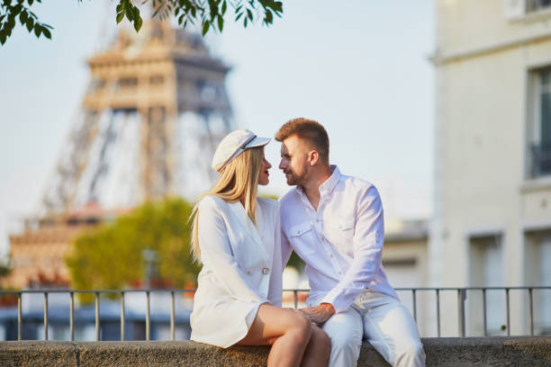 istock Romantic couple having a date near the Eiffel tower 1133783352