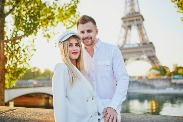 istock Romantic couple having a date near the Eiffel tower 1133783361