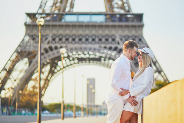 istock Romantic couple having a date near the Eiffel tower 1133783430