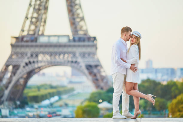 istock Romantic couple having a date near the Eiffel tower 1133783514