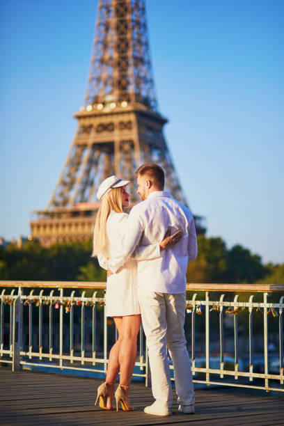 istock Romantic couple having a date near the Eiffel tower 1133783636