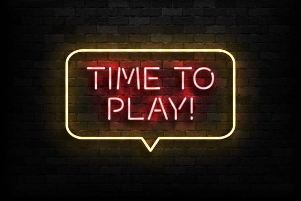 vector realistisch isoliertes neonschild von time to play logo für schablone dekoration und abdeckung auf der wand hintergrund. konzept des spielens. - play time stock-grafiken, -clipart, -cartoons und -symbole